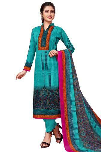 Teal Printed Leon Unstitched Salwar- Kameez
