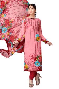 Pink Floral Print Leon Unstitched Salwar- Kameez