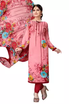 Pink Floral Print Leon Unstitched Salwar- Kameez