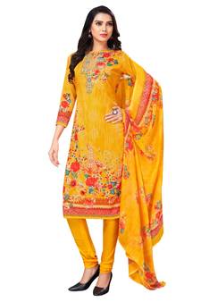 Yellow Printed Leon Unstitched Salwar- Kameez
