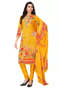 Yellow Printed Leon Unstitched Salwar- Kameez