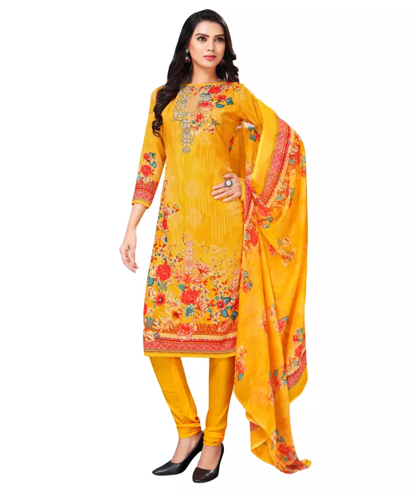 Yellow Printed Leon Unstitched Salwar- Kameez