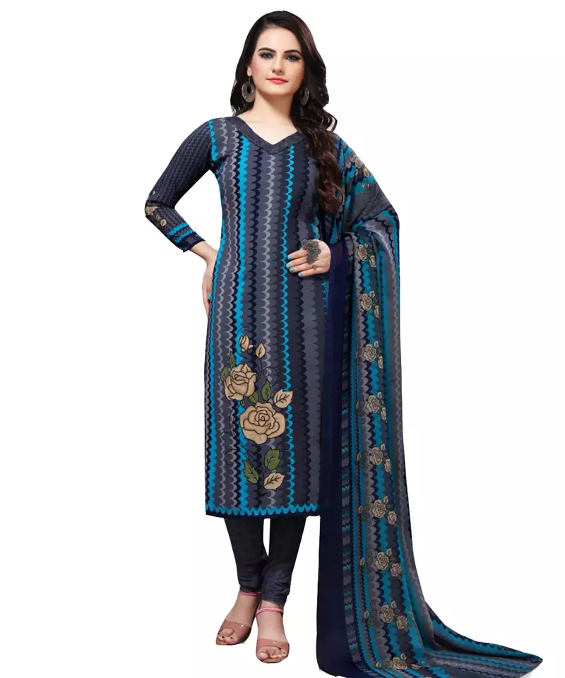 Multicolor Floral Print Leon Unstitched Salwar- Kameez