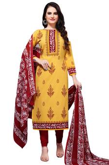 Yellow Abstract Print Leon Unstitched Salwar- Kameez