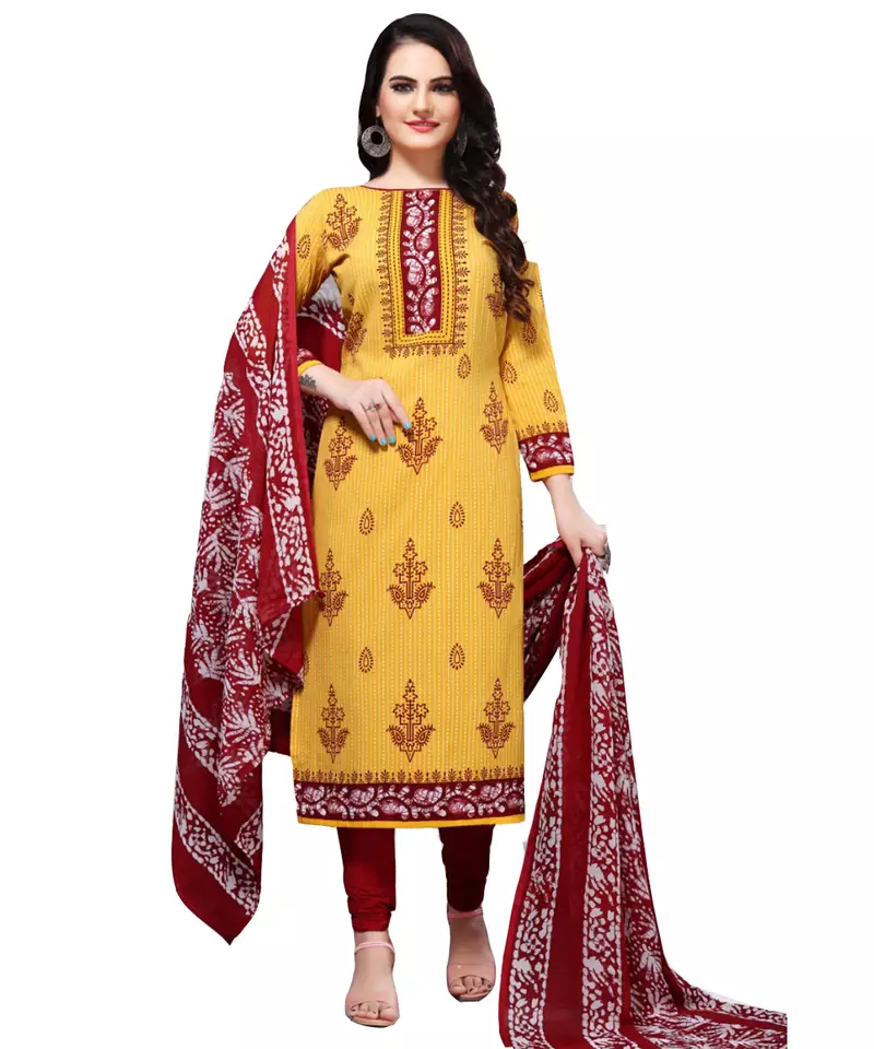Yellow Abstract Print Leon Unstitched Salwar- Kameez