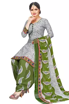 Grey Printed Leon Unstitched Salwar- Kameez