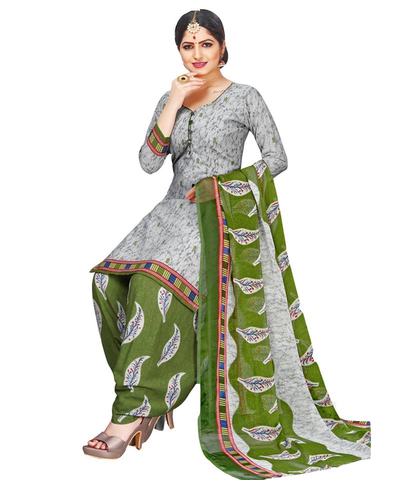 Grey Printed Leon Unstitched Salwar- Kameez