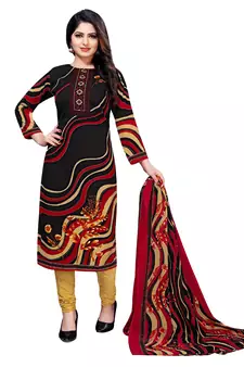 Black Floral Print Leon Unstitched Salwar- Kameez