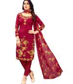 Red Floral Print Leon Unstitched Salwar- Kameez