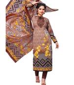 Brown Floral Print Leon Unstitched Salwar- Kameez