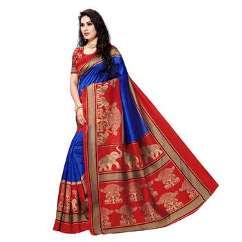 multicolor printed art silk saree with blouses saree with blouse 2