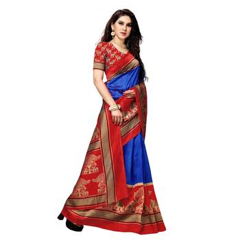 multicolor printed art silk saree with blouses saree with blouse 4