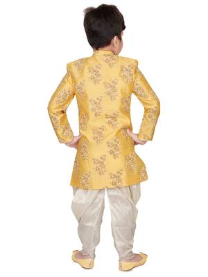 Yellow embroidered cotton silk boys-kurta-pyjama 2