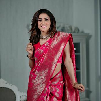 Shraddha Arya Designer Rani Pink Party Wear Silk Saree 1