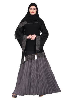 Khadija Fashion,Women's Heavy Grey Color Crush Fabric Burqa, Diamonds Stripe With Scarf,Available Size L,XL,XXL. 1