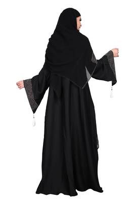 Khadija Fashion,Women's Heavy Grey Color Crush Fabric Burqa, Diamonds Stripe With Scarf,Available Size L,XL,XXL. 2