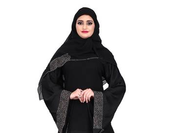 Khadija Fashion,Women's Heavy Grey Color Crush Fabric Burqa, Diamonds Stripe With Scarf,Available Size L,XL,XXL. 5