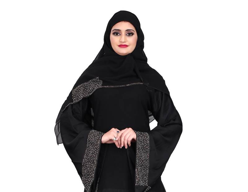 Khadija Fashion,Women's Heavy Grey Color Crush Fabric Burqa, Diamonds Stripe With Scarf,Available Size L,XL,XXL.