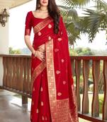 Red woven silk saree with blouse