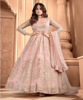  Shamita Shetty Light Pink Embroidery Wedding Anarkali suit 1
