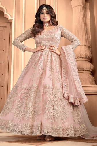  Shamita Shetty Light Pink Embroidery Wedding Anarkali suit
