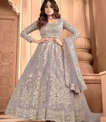  Shamita Shetty Purple Embroidery Wedding Anarkali Suit