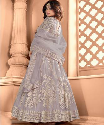  Shamita Shetty Purple Embroidery Wedding Anarkali Suit 2