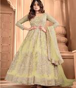 Shamita Shetty  Yellow Embroidery Wedding Anarkali suit