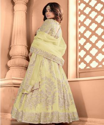 Shamita Shetty  Yellow Embroidery Wedding Anarkali suit 2