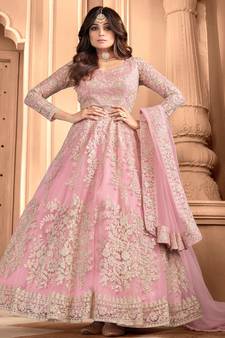  Shamita Shetty Pink Embroidery Wedding Anarkali suit