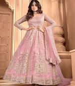  Shamita Shetty Pink Embroidery Wedding Anarkali suit