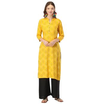 Olive printed rayon long-kurtis 1