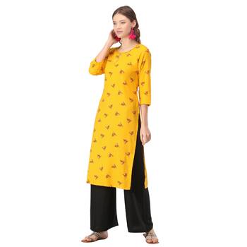 Black printed rayon long-kurtis 3