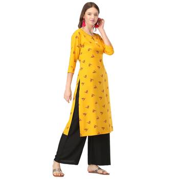 Black printed rayon long-kurtis 4