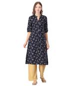 Grey printed rayon long-kurtis