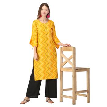 Yellow printed rayon long-kurtis 5