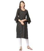 Black printed rayon long-kurtis