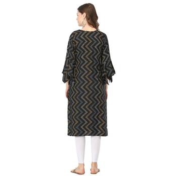 Black printed rayon long-kurtis 2