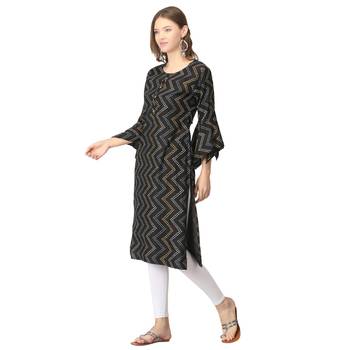 Black printed rayon long-kurtis 3
