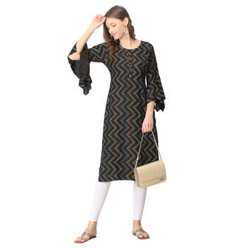 Black printed rayon long-kurtis 5