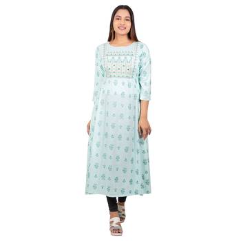 Sky-blue printed cotton kurtas-and-kurtis 1