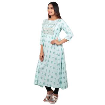 Sky-blue printed cotton kurtas-and-kurtis 3