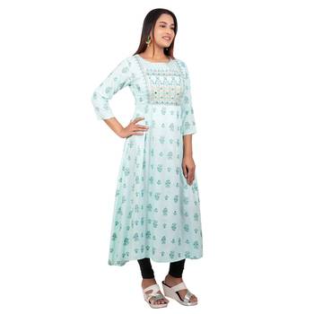 Sky-blue printed cotton kurtas-and-kurtis 4