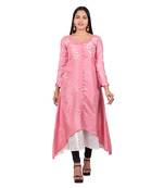 Light-pink embroidered georgette kurtas-and-kurtis