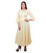Yellow embroidered cotton kurtas-and-kurtis