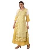 Mustard printed cotton long-kurtis