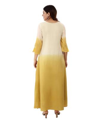 Mustard printed cotton long-kurtis 2