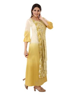 Mustard printed cotton long-kurtis 4