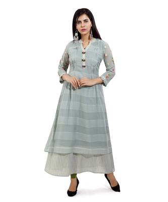 Grey embroidered cotton long-kurtis 1