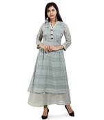 Grey embroidered cotton long-kurtis